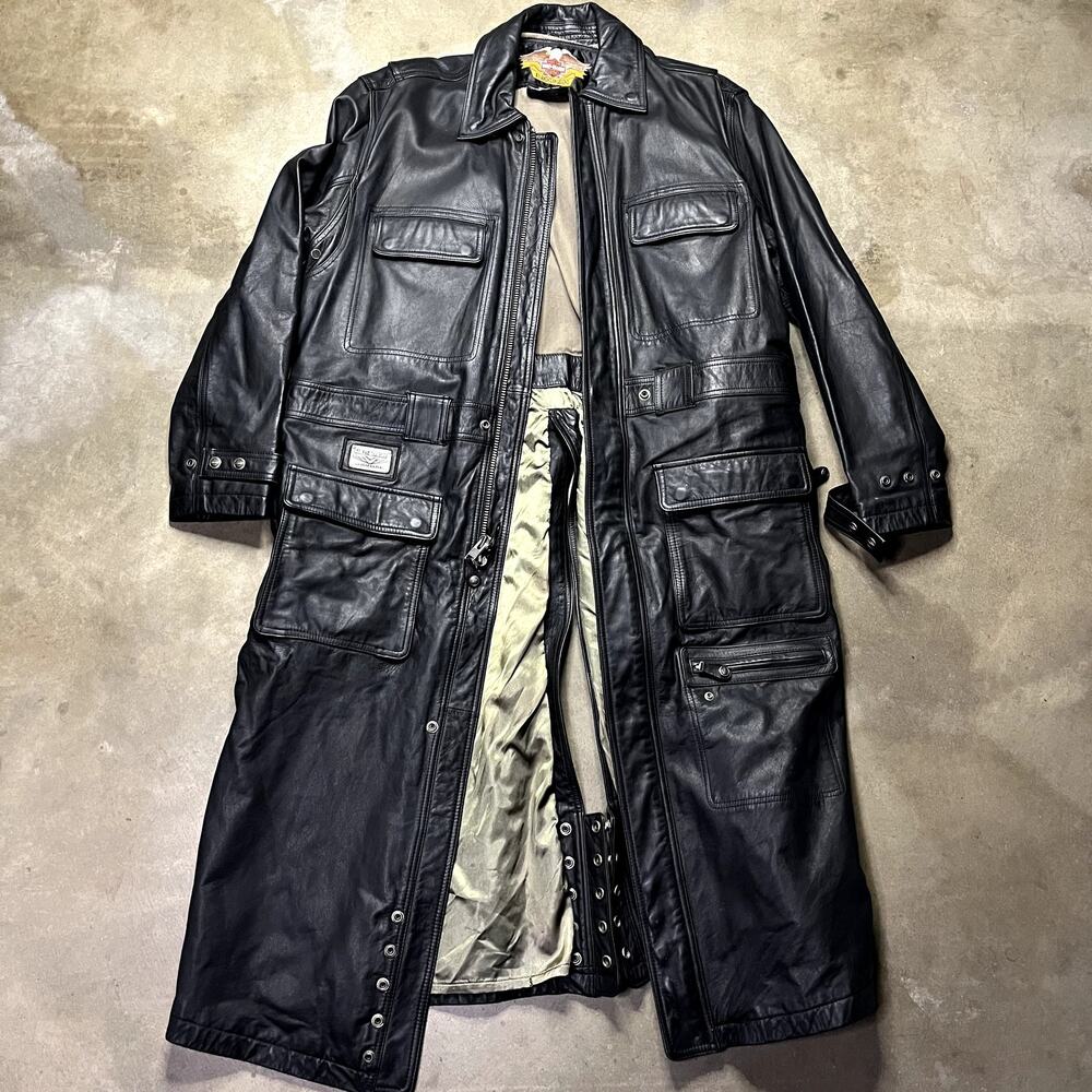 Harley Davidson Leather Rare Trench Coat Mens Large